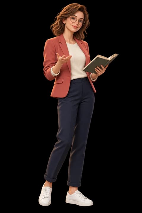 Teachy, female character with her open book