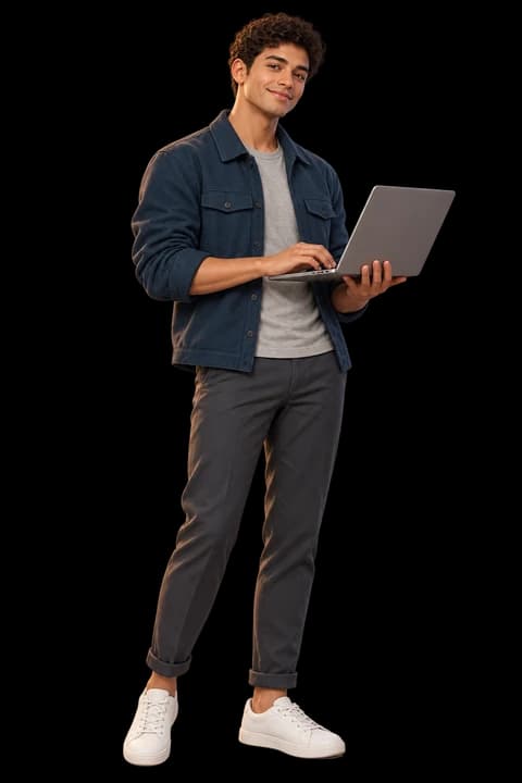 Tex, male character with his laptop